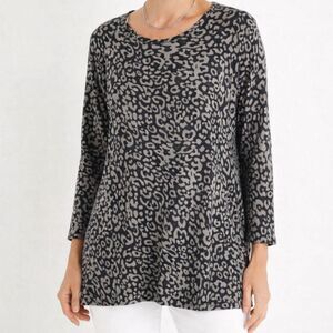 Chico's Pima Cotton Leopard Print Top Size Large